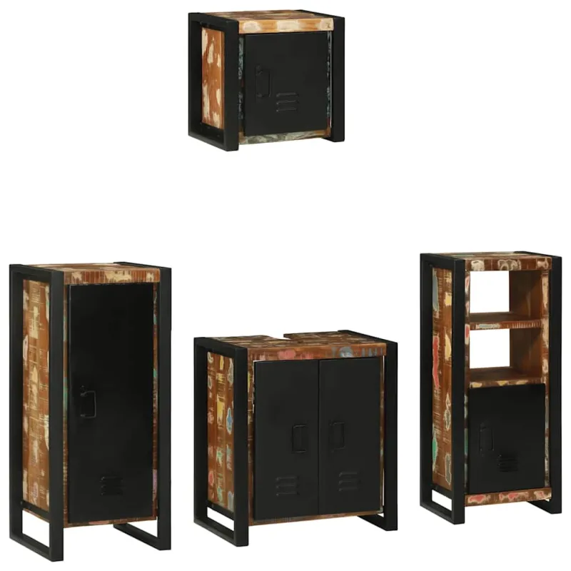 Vonios baldų rinkinys su stalčių 4 pcs Kietas atkurtas medis