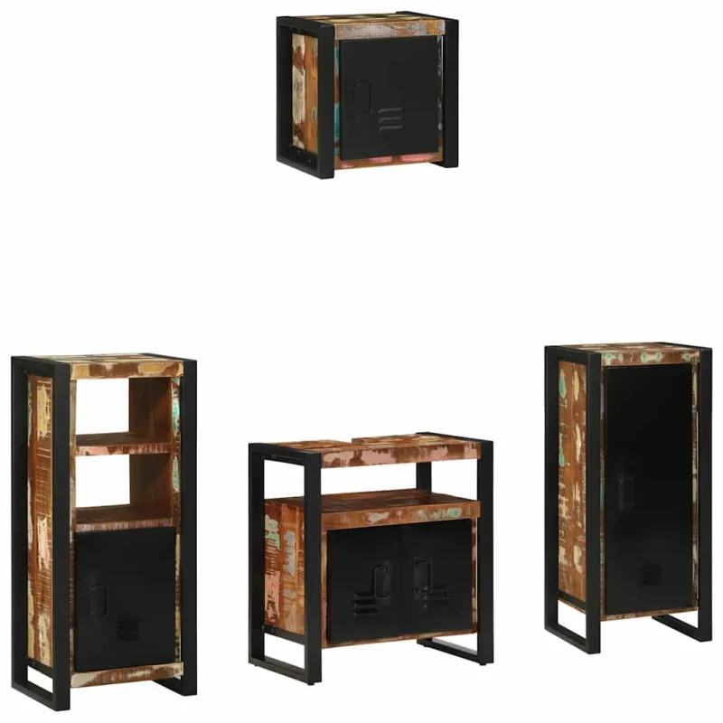 Vonios baldų rinkinys su stalčių 4 pcs Kietas atkurtas medis
