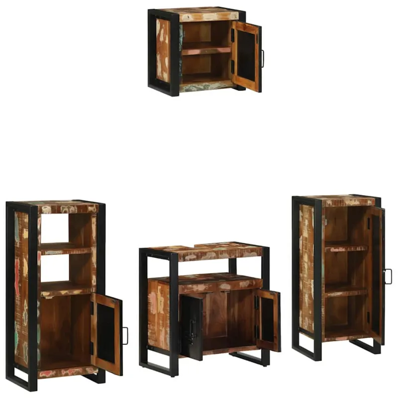 Vonios baldų rinkinys su stalčių 4 pcs Kietas atkurtas medis