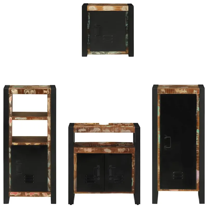 Vonios baldų rinkinys su stalčių 4 pcs Kietas atkurtas medis