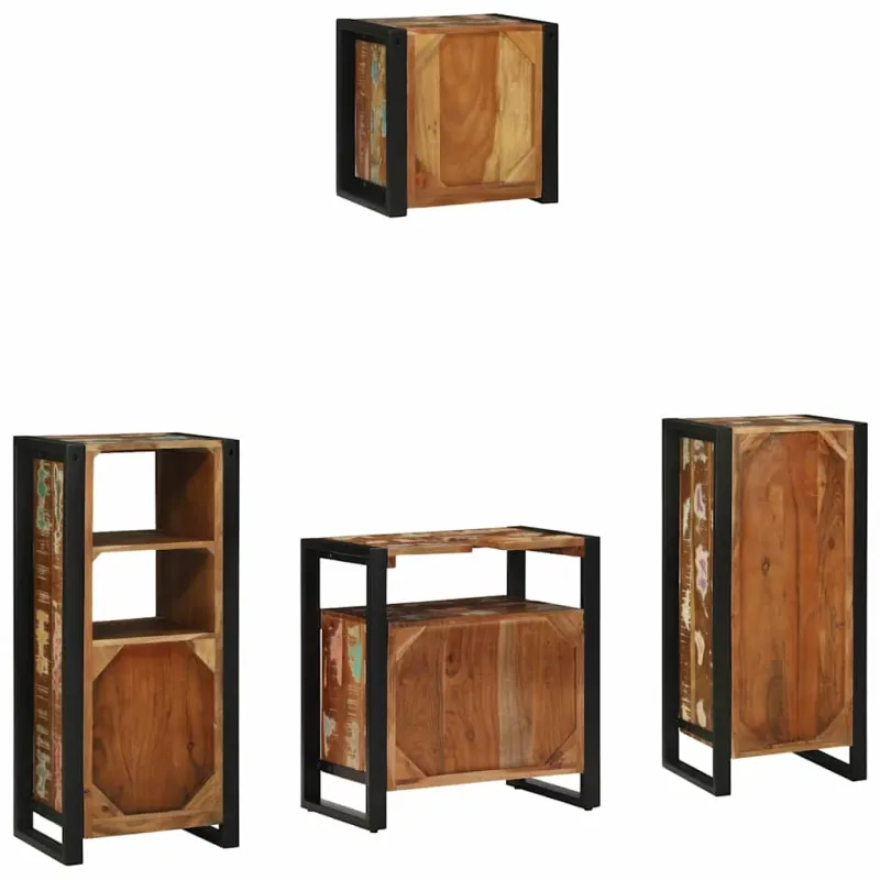Vonios baldų rinkinys su stalčių 4 pcs Kietas atkurtas medis