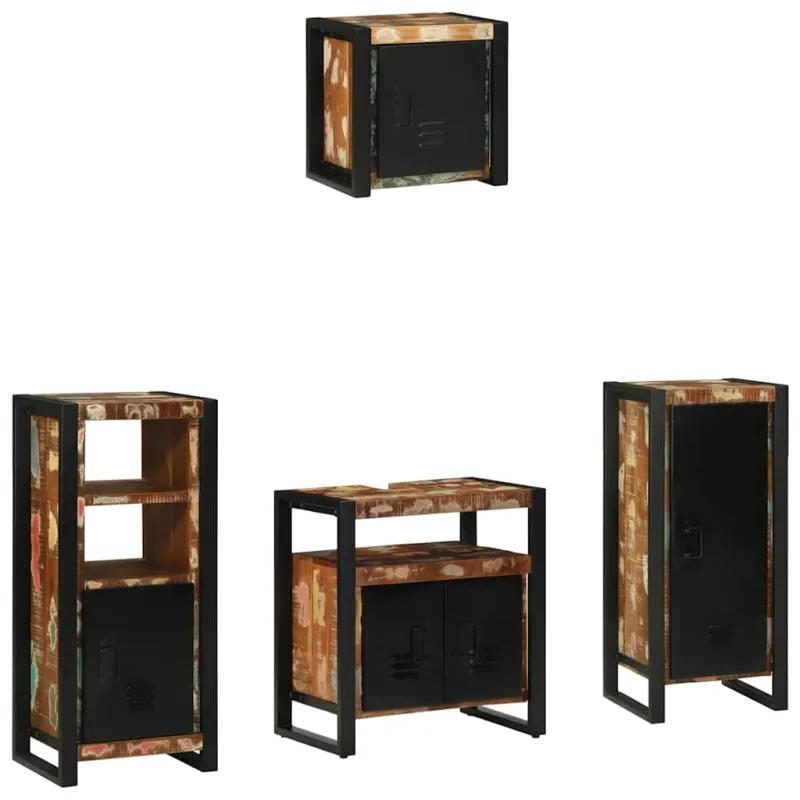 Vonios baldų rinkinys su stalčių 4 pcs Kietas atkurtas medis