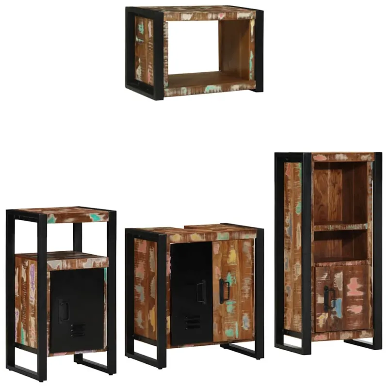Vonios baldų rinkinys su stalčių 4 pcs Kietas atkurtas medis