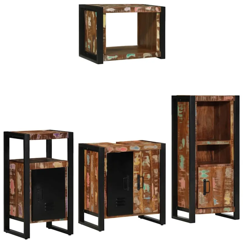 Vonios baldų rinkinys su stalčių 4 pcs Kietas atkurtas medis
