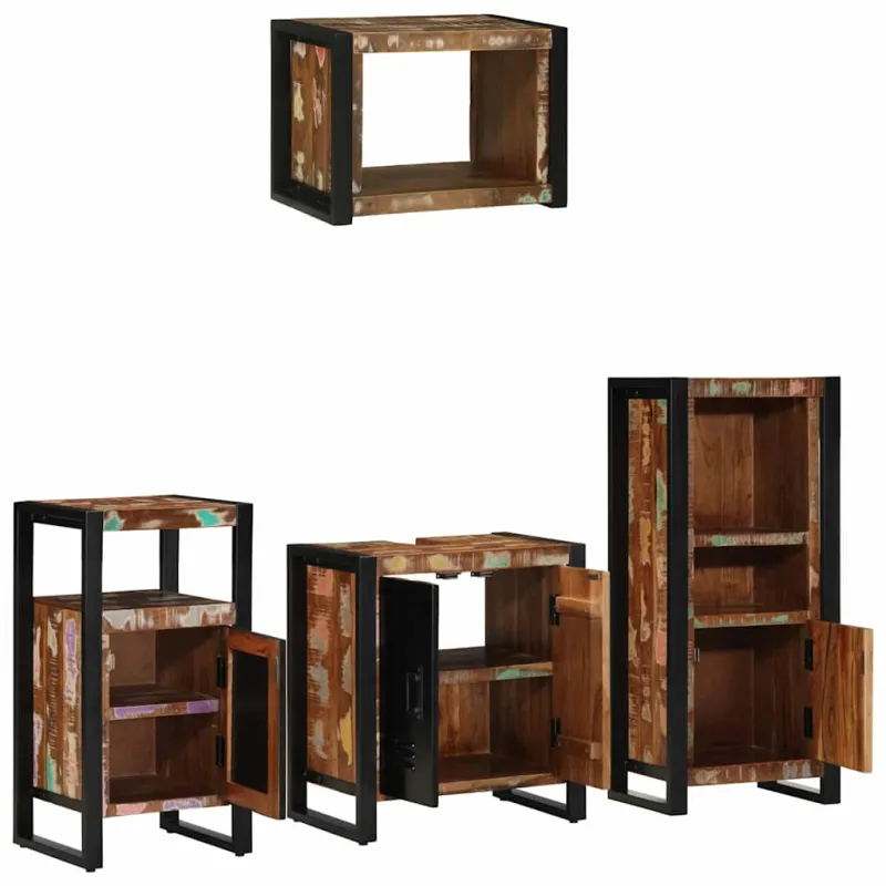 Vonios baldų rinkinys su stalčių 4 pcs Kietas atkurtas medis