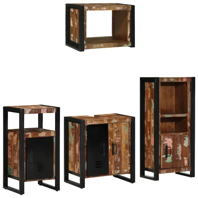 Vonios baldų rinkinys su stalčių 4 pcs Kietas atkurtas medis