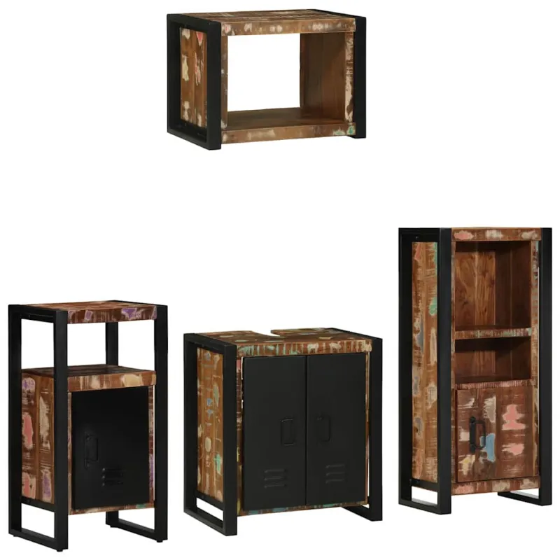 Vonios baldų rinkinys su stalčių 4 pcs Kietas atkurtas medis