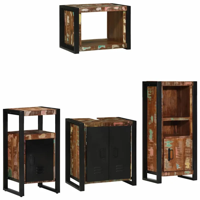 Vonios baldų rinkinys su stalčių 4 pcs Kietas atkurtas medis