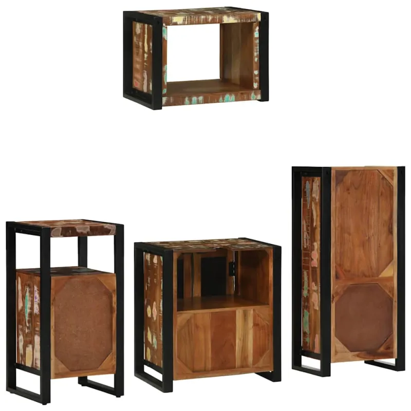 Vonios baldų rinkinys su stalčių 4 pcs Kietas atkurtas medis
