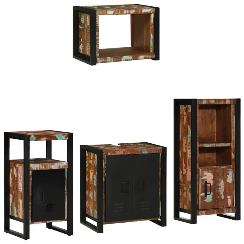 Vonios baldų rinkinys su stalčių 4 pcs Kietas atkurtas medis