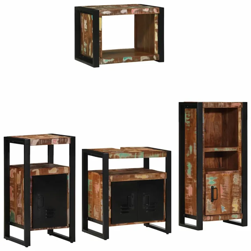 Vonios baldų rinkinys su stalčių 4 pcs Kietas atkurtas medis