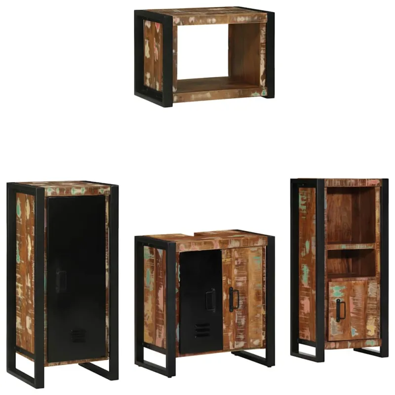 Vonios baldų rinkinys su stalčių 4 pcs Kietas atkurtas medis