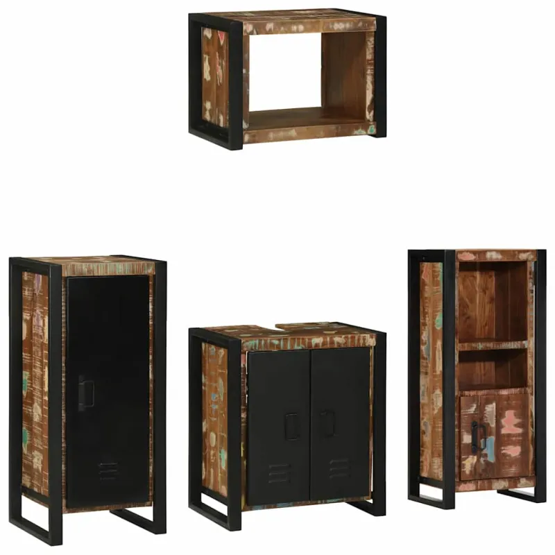 Vonios baldų rinkinys su stalčių 4 pcs Kietas atkurtas medis