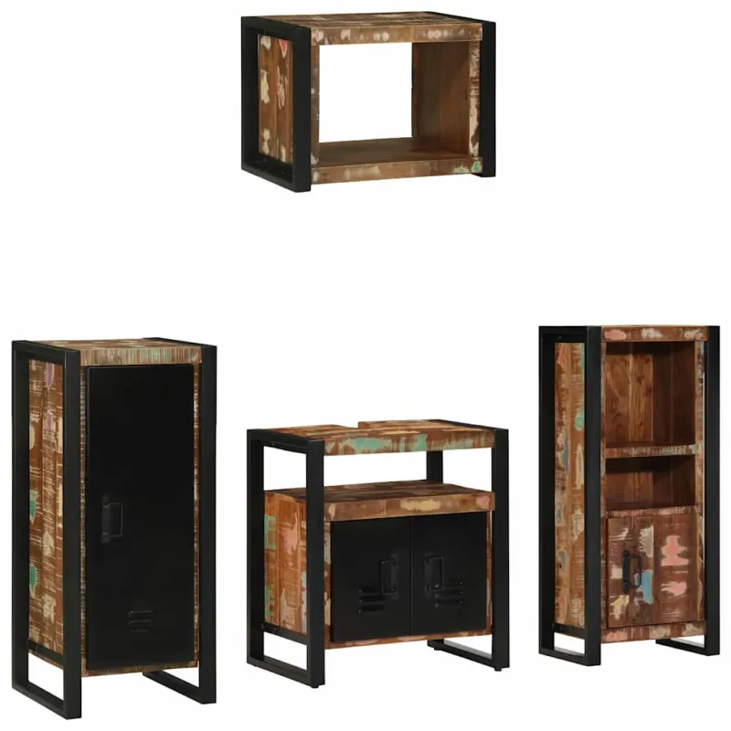 Vonios baldų rinkinys su stalčių 4 pcs Kietas atkurtas medis