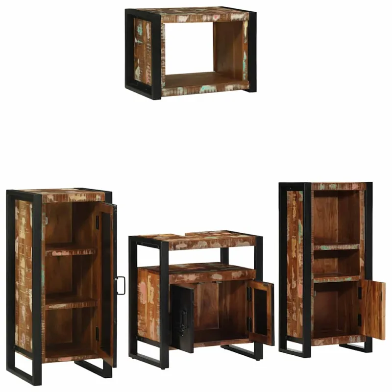 Vonios baldų rinkinys su stalčių 4 pcs Kietas atkurtas medis