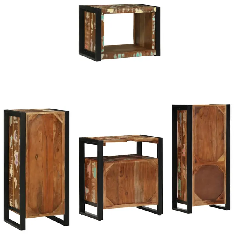 Vonios baldų rinkinys su stalčių 4 pcs Kietas atkurtas medis