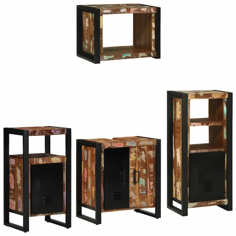 Vonios baldų rinkinys su stalčių 4 pcs Kietas atkurtas medis