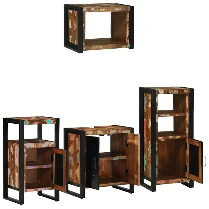 Vonios baldų rinkinys su stalčių 4 pcs Kietas atkurtas medis