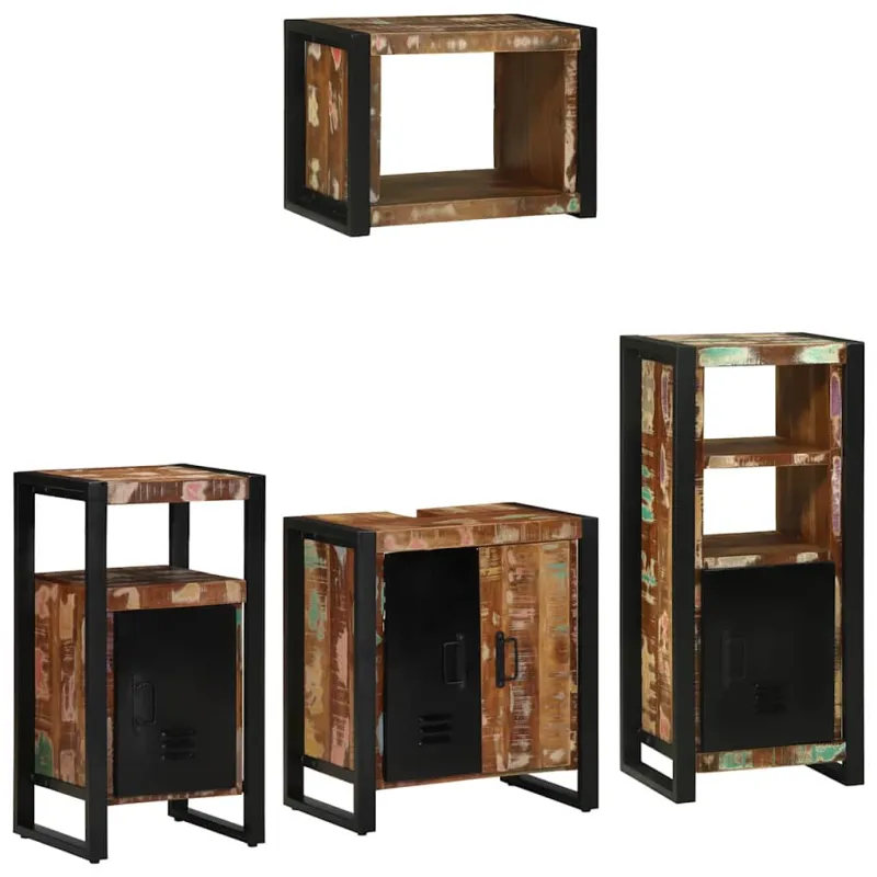 Vonios baldų rinkinys su stalčių 4 pcs Kietas atkurtas medis