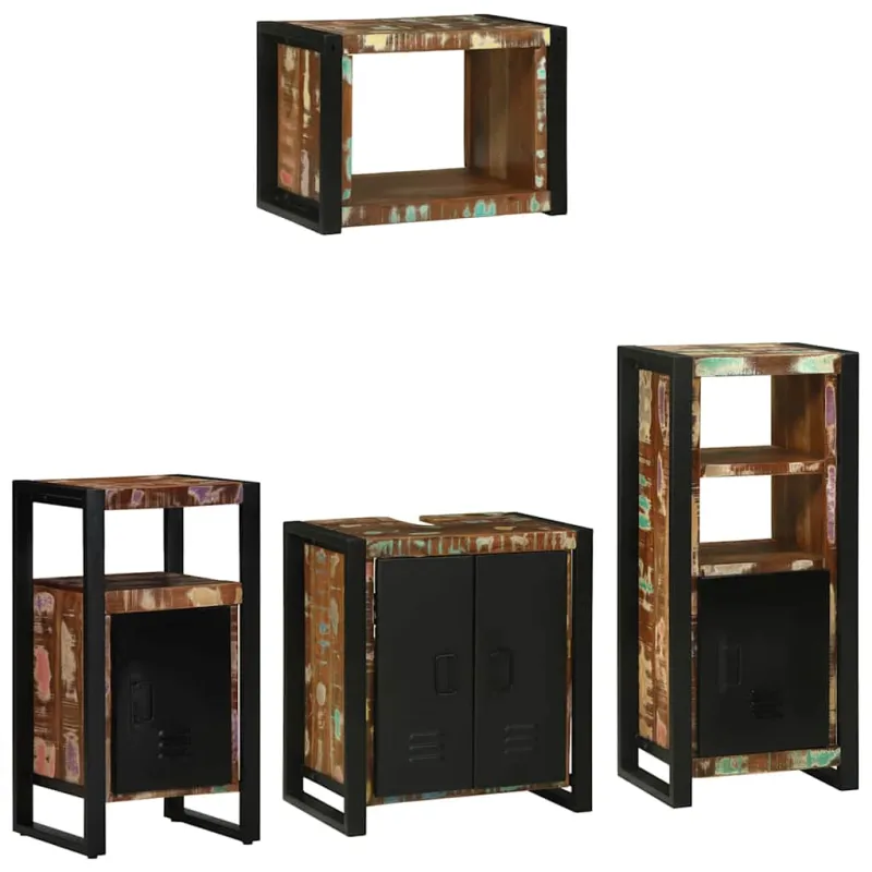 Vonios baldų rinkinys su stalčių 4 pcs Kietas atkurtas medis