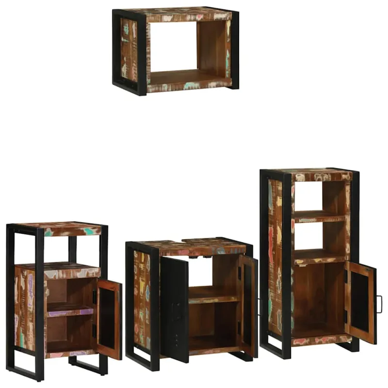 Vonios baldų rinkinys su stalčių 4 pcs Kietas atkurtas medis