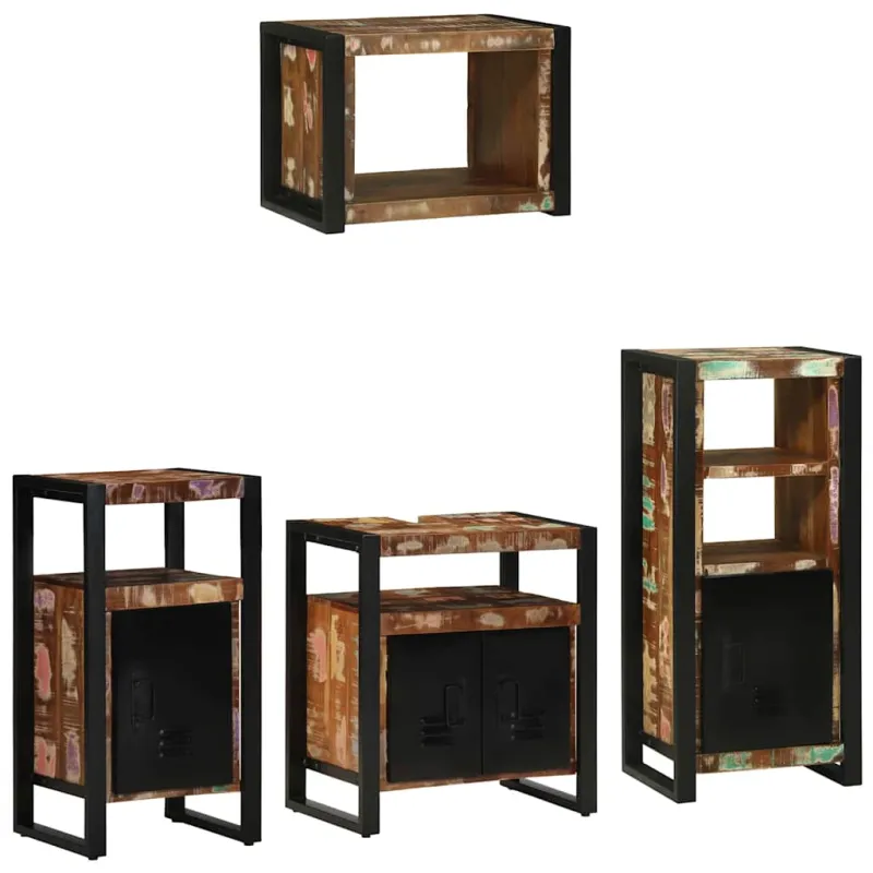 Vonios baldų rinkinys su stalčių 4 pcs Kietas atkurtas medis