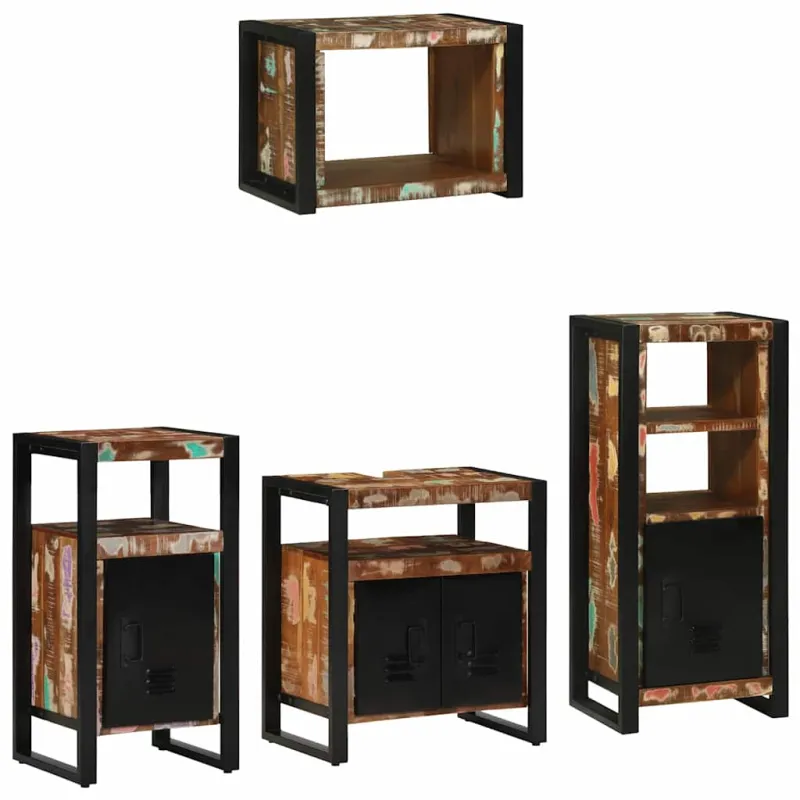 Vonios baldų rinkinys su stalčių 4 pcs Kietas atkurtas medis