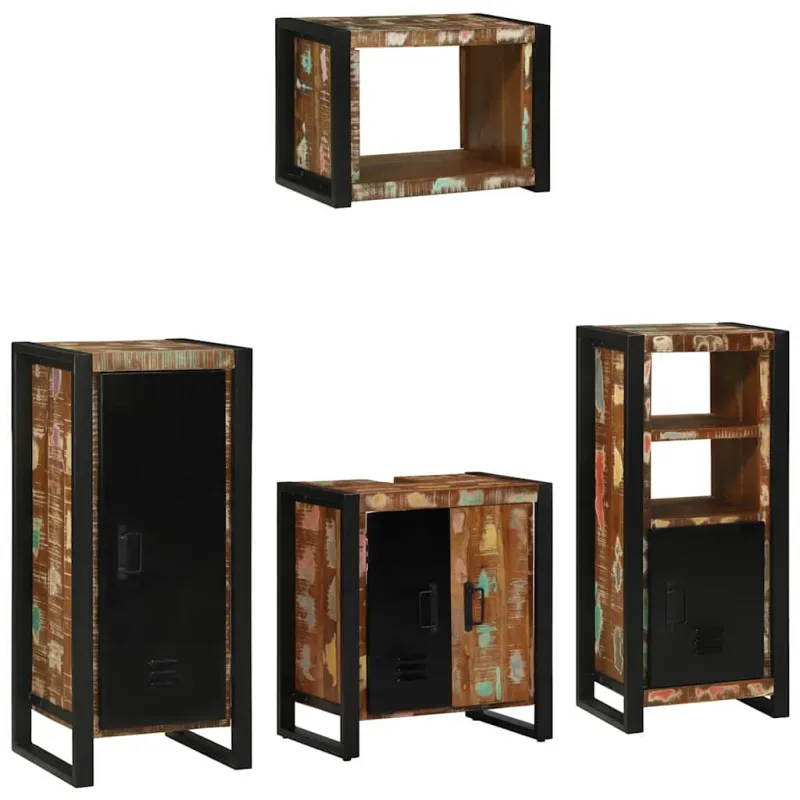 Vonios baldų rinkinys su stalčių 4 pcs Kietas atkurtas medis