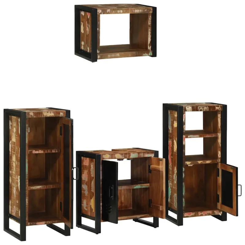 Vonios baldų rinkinys su stalčių 4 pcs Kietas atkurtas medis