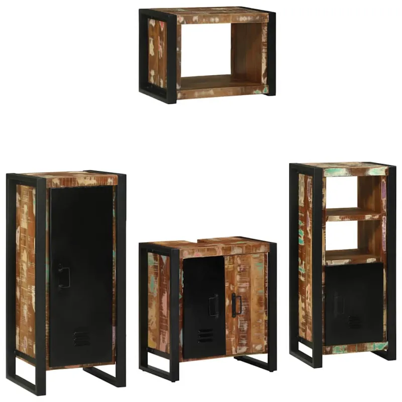 Vonios baldų rinkinys su stalčių 4 pcs Kietas atkurtas medis