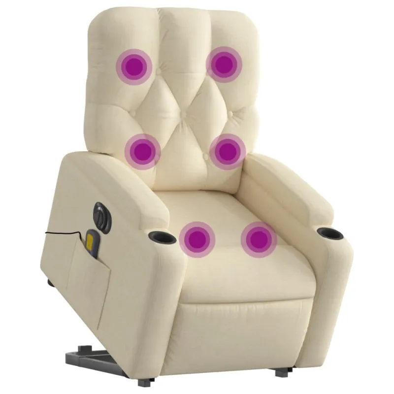 Atsistojantis elektrinis masažinis krėslas, kreminis, audinys