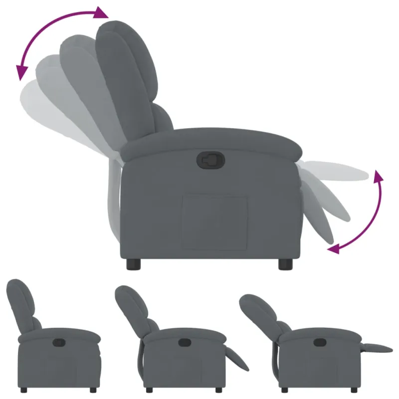 Atlošiamas krėslas, tamsiai pilkas, aksomas