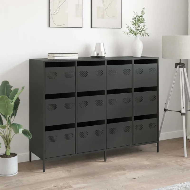 Šoninė spintelė, juoda, 135x39x103,5cm, plienas