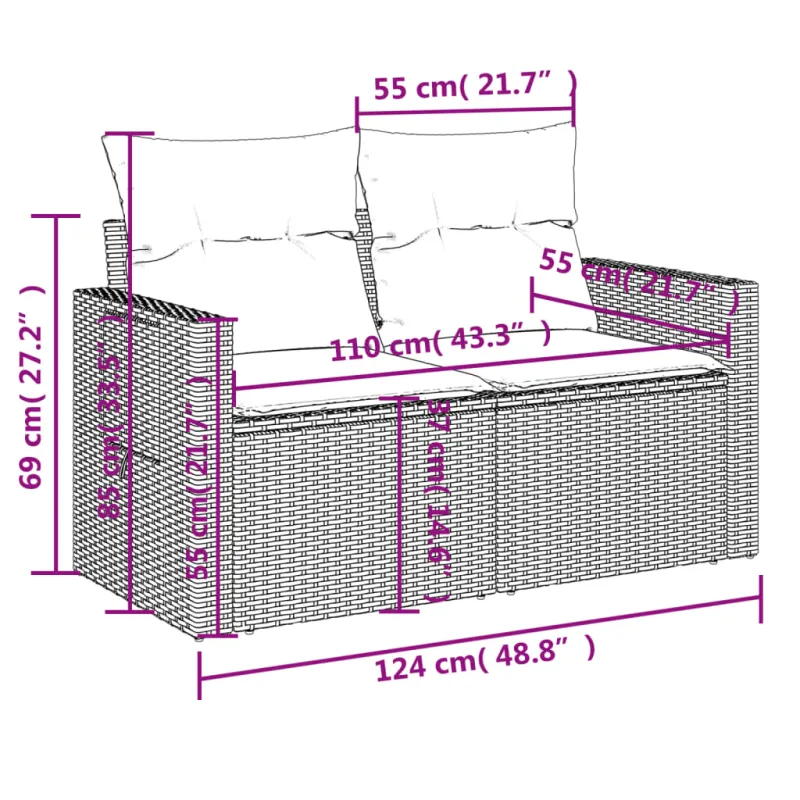 Sofakokonaisuus tyynyine, 8 osaa, hiekka, polyratasta