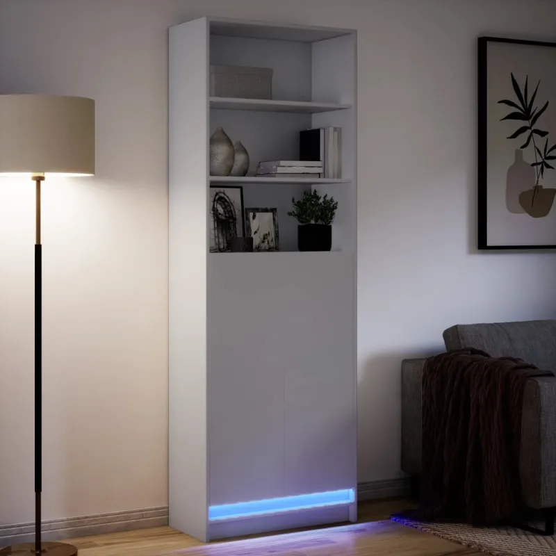 Komoda su LED, baltos, 69x32,5x200cm, apdirbta mediena