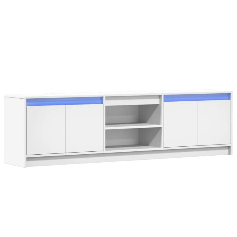 Televizoriaus spintelė su LED, balta, 180x34x50cm, mediena