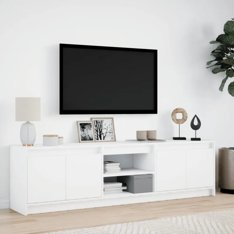 Televizoriaus spintelė su LED, balta, 180x34x50cm, mediena