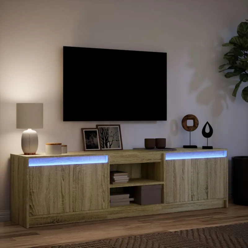 Televizoriaus spintelė su LED, ąžuolo, 180x34x50cm, mediena