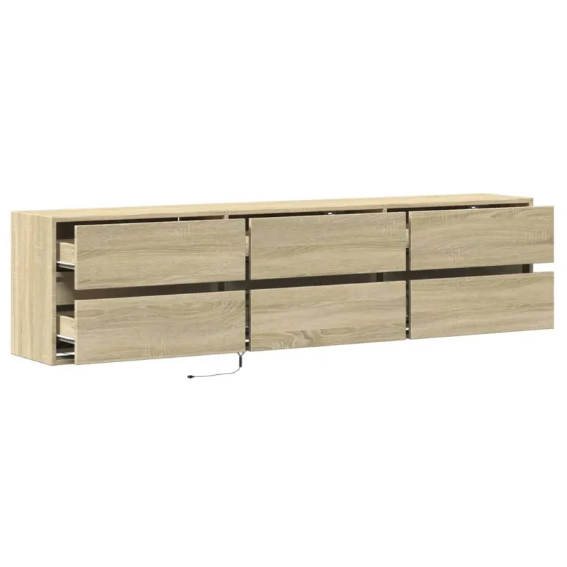 Sieninė TV spintelė su LED lemputėmis, ąžuolo, 180x31x45cm