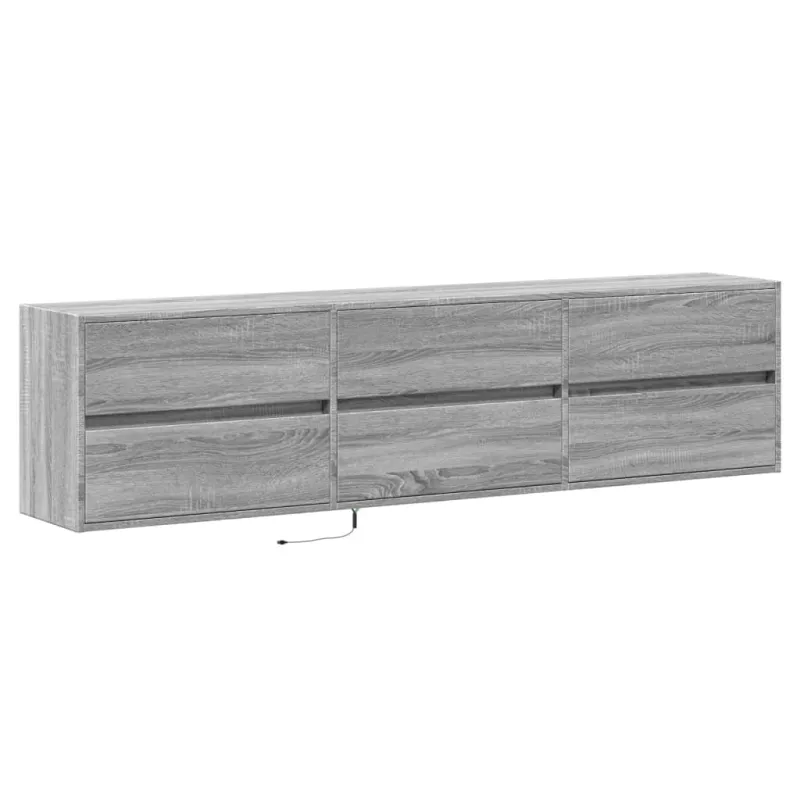 Sieninė TV spintelė su LED lemputėmis, pilka, 180x31x45cm