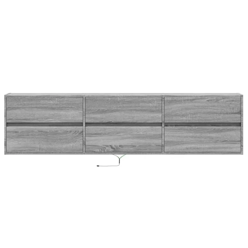 Sieninė TV spintelė su LED lemputėmis, pilka, 180x31x45cm