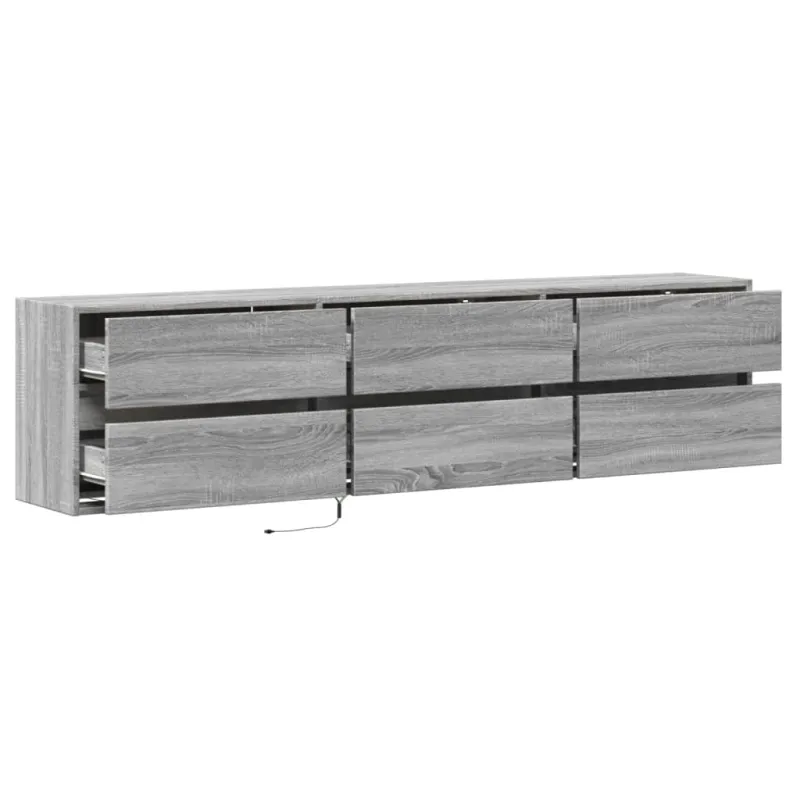 Sieninė TV spintelė su LED lemputėmis, pilka, 180x31x45cm