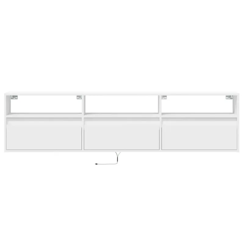 Sieninė TV spintelė su LED lemputėmis, balta, 180x31x45cm