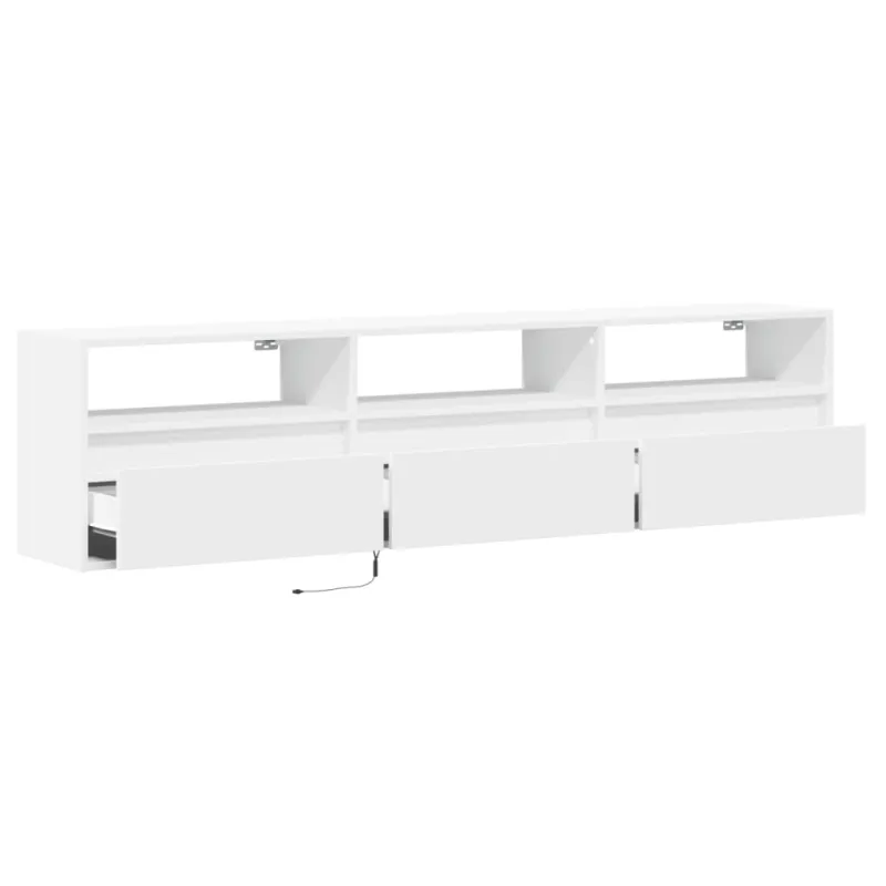 Sieninė TV spintelė su LED lemputėmis, balta, 180x31x45cm