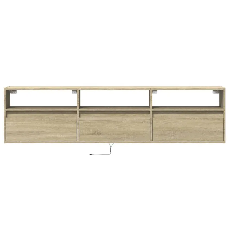Sieninė TV spintelė su LED lemputėmis, ąžuolo, 180x31x45cm