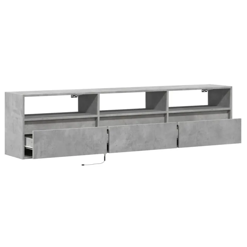 Sieninė TV spintelė su LED lemputėmis, betono, 180x31x45cm