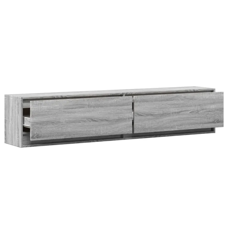 Sieninė TV spintelė su LED lemputėmis, pilka, 180x31x38cm