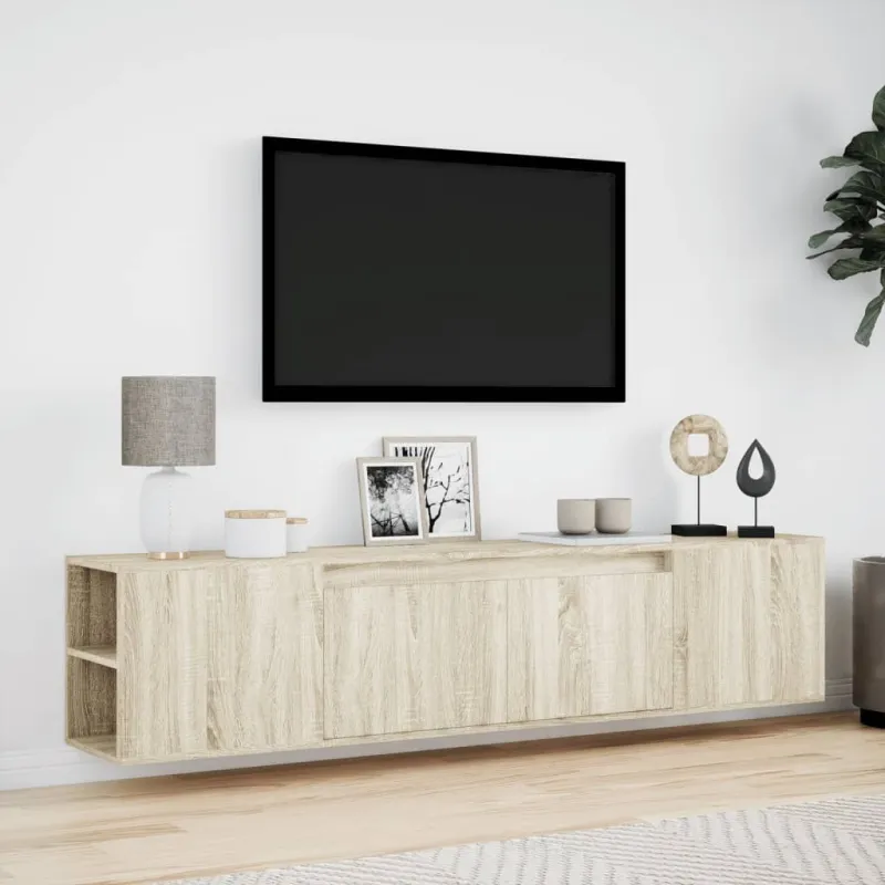 Sieninė TV spintelė su LED lemputėmis, ąžuolo, 180x31x39,5cm