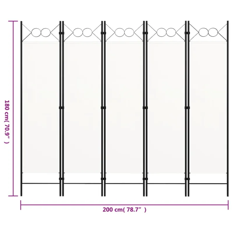 Kambario pertvara, 5 dalių, baltos spalvos, 200x180cm