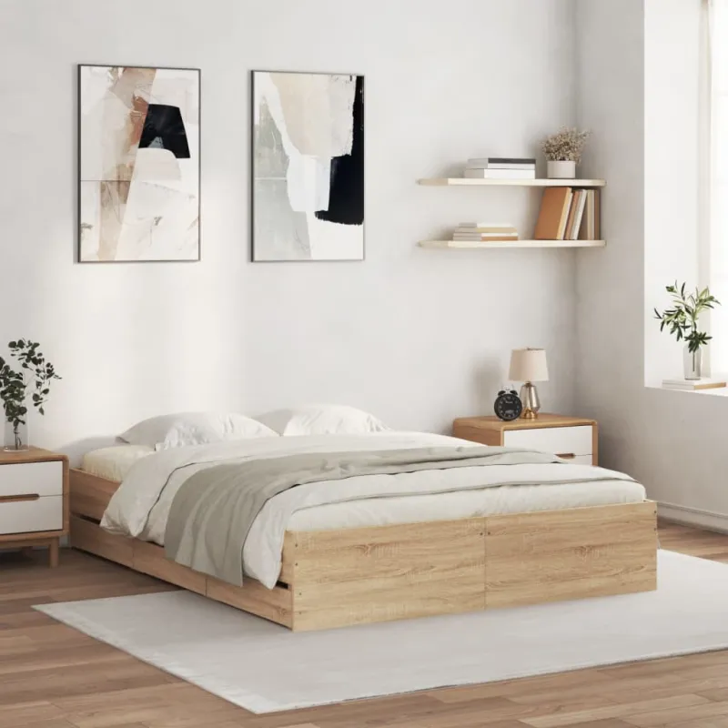 Lovos rėmas su stalčiais, ąžuolo, 150x200cm, apdirbta mediena